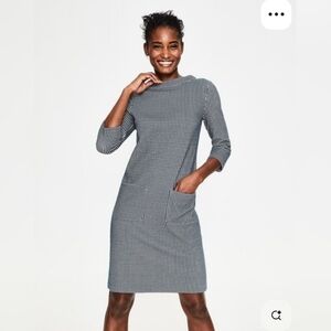 Boden Opal Black Gray Houndstooth Jacquard Mock Neck Dress